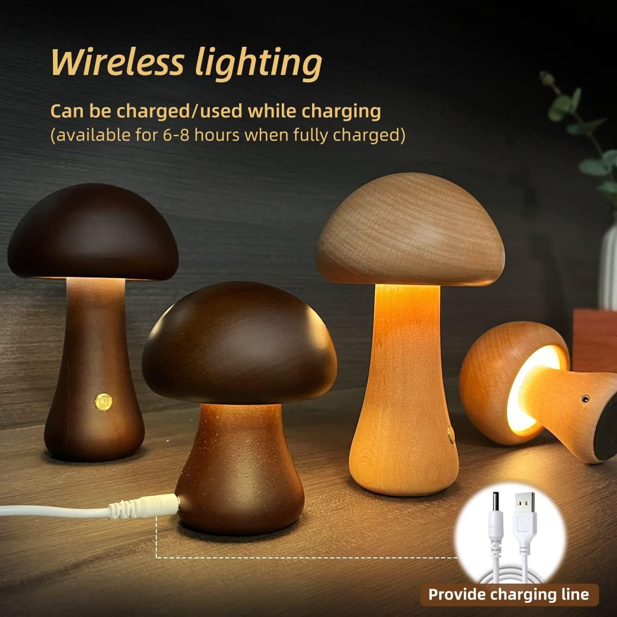 INS Wooden Cute Mushroom LED Night Light With Touch Switch Bedside Table Lamp For Bedroom Childrens Room Sleeping Night Lamps Home Decor - Image 4