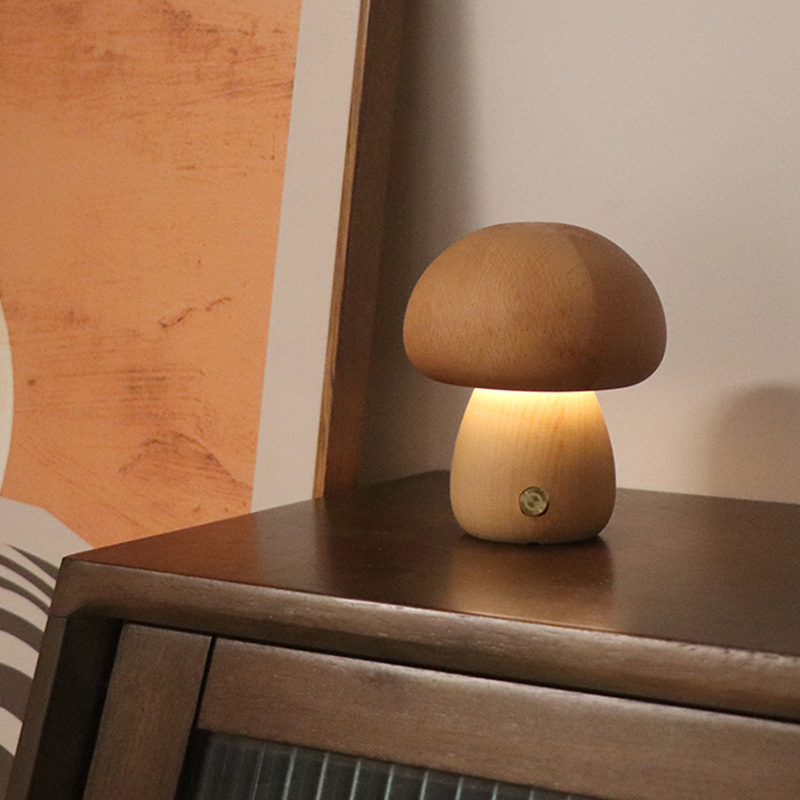 INS Wooden Cute Mushroom LED Night Light With Touch Switch Bedside Table Lamp For Bedroom Childrens Room Sleeping Night Lamps Home Decor - Image 3